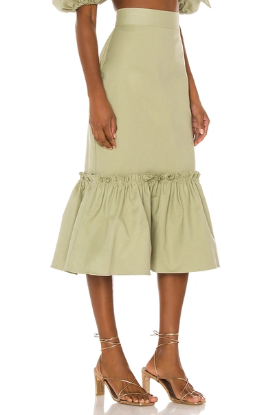 Shop Adriana Degreas Muguet Solid Ruffle Midi Skirt In Green