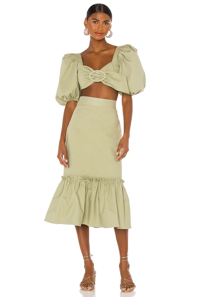 Shop Adriana Degreas Muguet Solid Ruffle Midi Skirt In Green