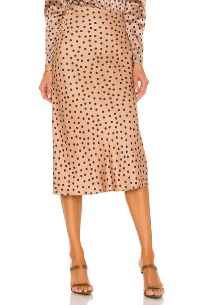 Shop L Agence Perin Bias Midi Skirt In Beige & Chocolate Dotted Print