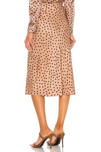 Shop L Agence Perin Bias Midi Skirt In Beige & Chocolate Dotted Print