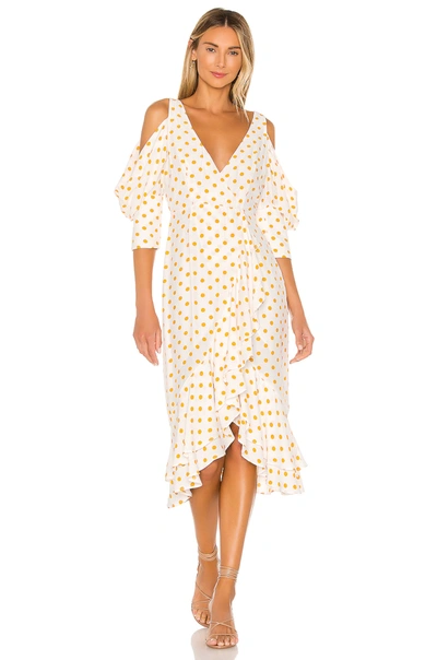 Shop House Of Harlow 1960 X Revolve Ginger Dress In White & Copper Dot