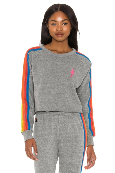 Shop Aviator Nation Bolt Cropped Classic Sweatshirt In Heather Grey & Neon Rainbow