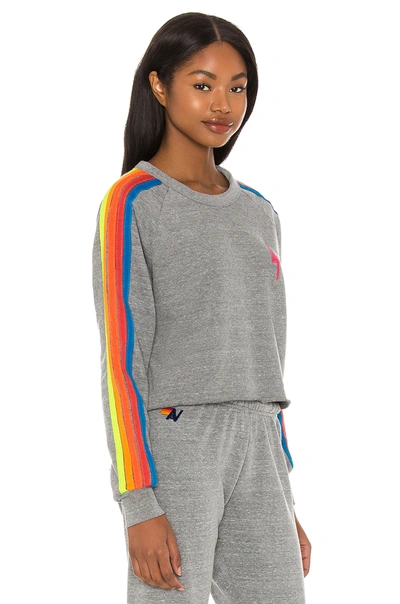 Shop Aviator Nation Bolt Cropped Classic Sweatshirt In Heather Grey & Neon Rainbow