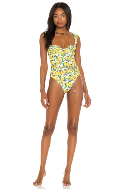 Shop Weworewhat Vintage Danielle One Piece With Gold Chain Belt In Lemons All Over White