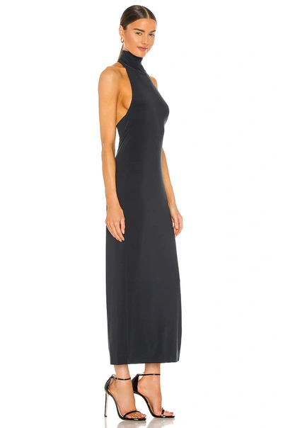 Norma Kamali Halter Turtleneck Side Slit Gown In Pewter