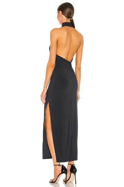 Shop Norma Kamali Halter Turtle Side Slit Gown In Pewter