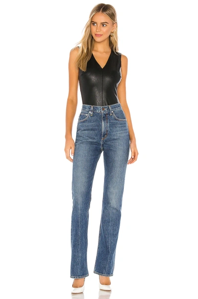 Shop Commando Faux Leather V Neck Bodysuit In Black