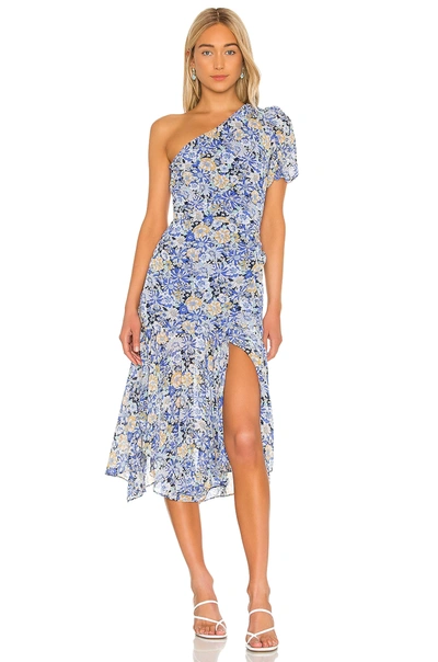 Shop Astr Santorini Dress In Navy Blue Floral