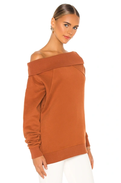 Shop Marissa Webb So Relaxed Off The Shoulder Plush Sweatshirt In Rust