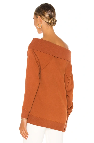 Shop Marissa Webb So Relaxed Off The Shoulder Plush Sweatshirt In Rust
