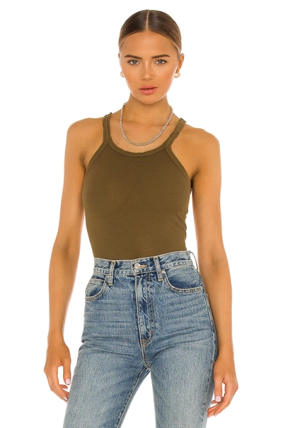 Shop Re/done X Hanes Ribbed Tank In Army Green