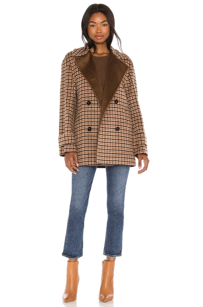 Shop Theory Utility Fur Peacoat In Camel Multi