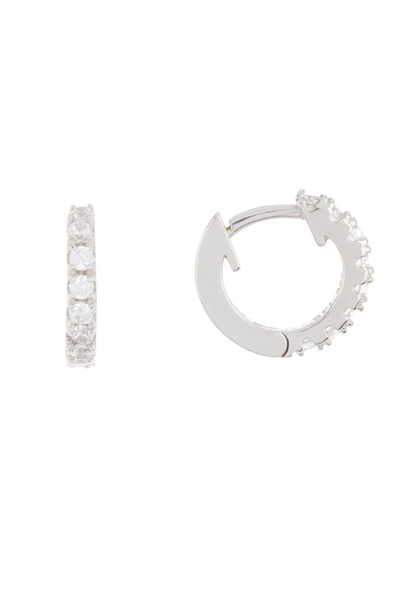 Shop Adornia White Rhodium Plated Cz 9.25mm Huggie Hoop Earrings In Silver