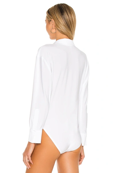 Norma Kamali Super Oversized Boyfriend Neck Shirt Bodysuit Snow White In White