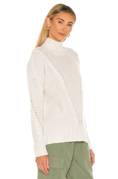 Shop Autumn Cashmere 8 Ply Mock With Honeycomb & Cable Yoke Sweater In Chalk