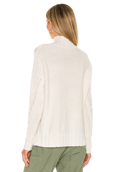 Shop Autumn Cashmere 8 Ply Mock With Honeycomb & Cable Yoke Sweater In Chalk