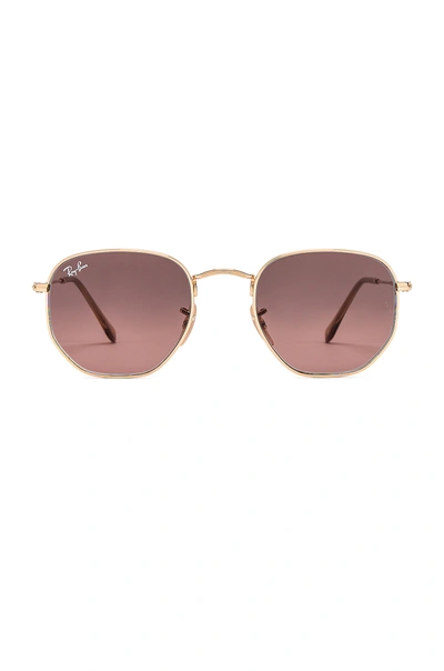 Ray Ban Hexagonal Flat In Gold & Brown Grey Gradient
