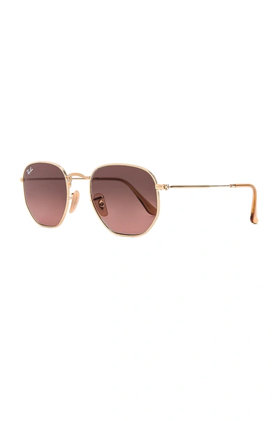 Ray Ban Hexagonal Flat In Gold & Brown Grey Gradient