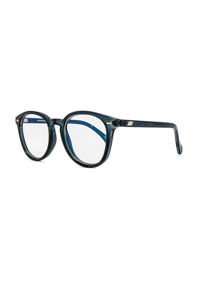 Shop Le Specs Bandwagon Blue Light Glasses In Forrest Green & Soft Gold