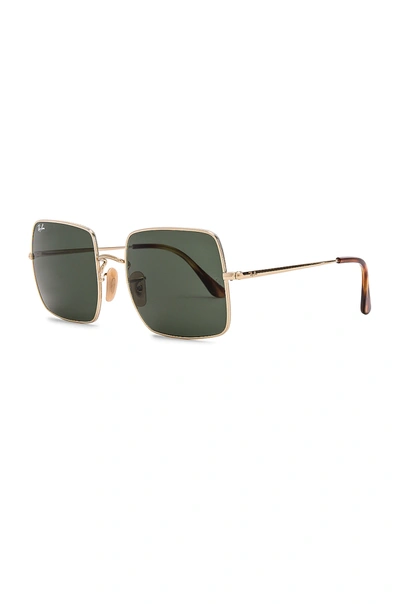Ray Ban Square 1971 Classic Sunglasses Gold Frame Green Lenses 54-19 In Green & Gold