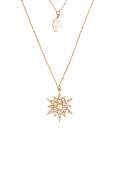 Shop Anton Heunis Star And Pearl Necklace In Cream & Gold