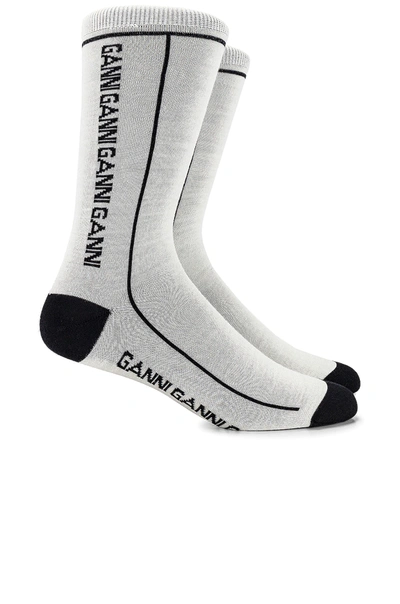 Shop Ganni Logo Socks In Egret