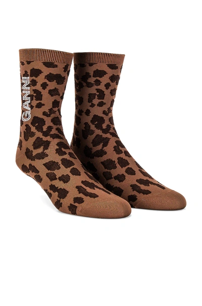 Shop Ganni Leopard Socks In Toffee