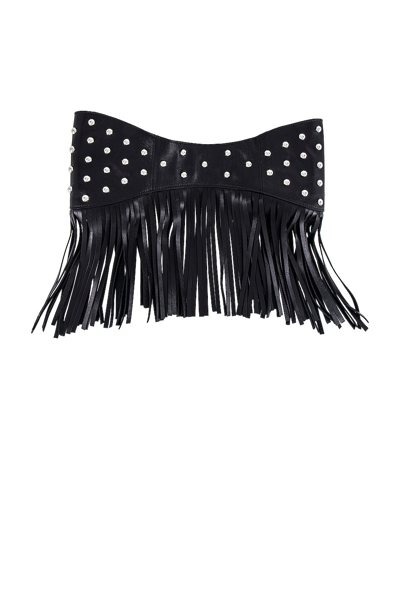 Shop Grlfrnd Junie Leather Fringe Belt In Black