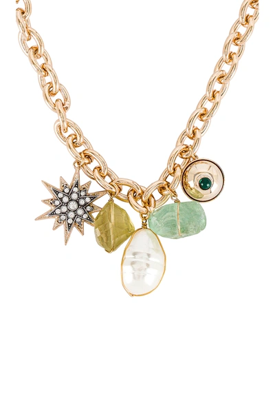 Shop Anton Heunis Pearl & Quartz Charm Chain In Green & Gold