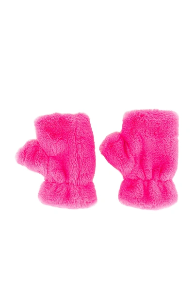 Shop Apparis Ariel Faux Fur Mittens In Bubble Pink