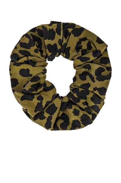 Shop Ganni Leopard Scrunchie In Olive Drab
