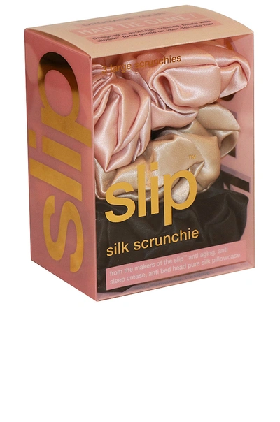 Slip 3-piece Pure Silk Large Scrunchie Set In Black  Pink & Caramel