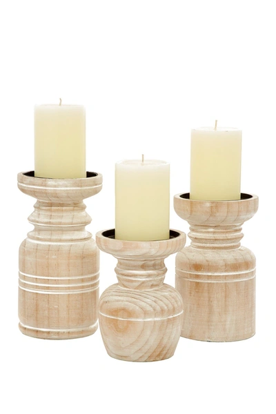 Shop Willow Row Brown Wood Pillar Candle Holder With Whitewash Finish