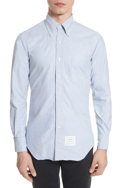 Shop Thom Browne Extra Trim Fit Oxford Shirt With Grosgrain Trim In Light Blue