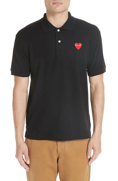 Shop Comme Des Garçons Heart Logo Slim Fit Polo In Black