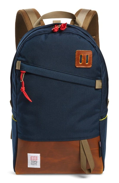 Shop Topo Designs Canvas & Leather Daypack In Navy/ Brown Leather