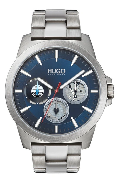 Shop Hugo Boss Hugo Twist Multifunction Bracelet Watch, 44mm In Silver/ Blue/ Silver