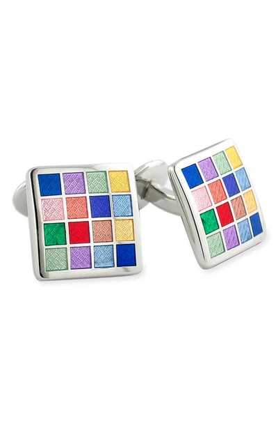 Shop David Donahue Sterling Silver Cuff Links In Silver / Multi