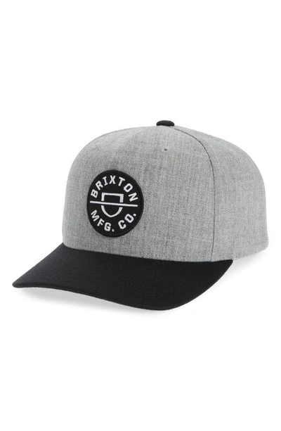 Shop Brixton Crest Snapback Baseball Cap In Heather Grey/ Black