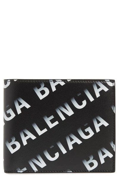 Shop Balenciaga Cash Gradient Logo Leather Bifold Wallet In Black/grey