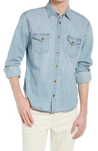 Shop Billy Reid Distressed Denim Slim Fit Western Shirt In Denim Wash