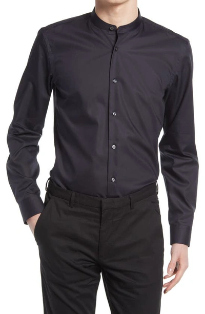Shop Hugo Boss Jordi Slim Fit Band Collar Linen Dress Shirt In Dark Blue