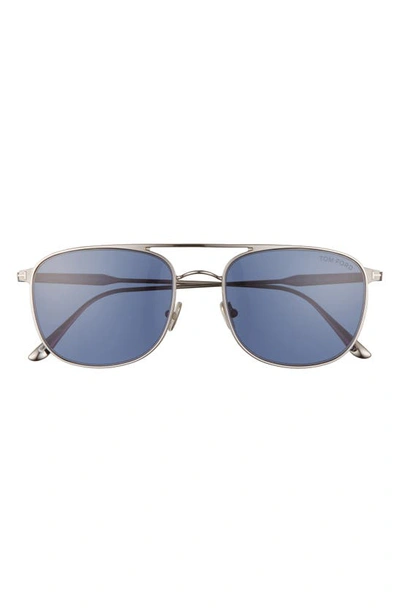 Shop Tom Ford Jake 56mm Navigator Sunglasses In Shiny Light Ruthenium / Blue