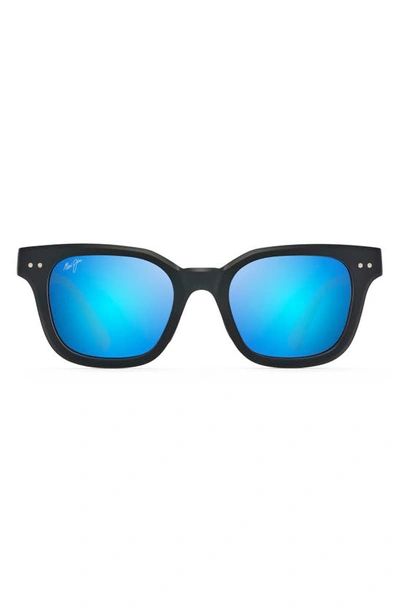 Shop Maui Jim Shore Break 50mm Mirrored Polarizedplus2® Square Sunglasses In Matte Black /grey/ Blue Hawaii