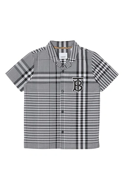 Shop Burberry Kids' Reyford Tb Check Short Sleeve Button-up Shirt In Black