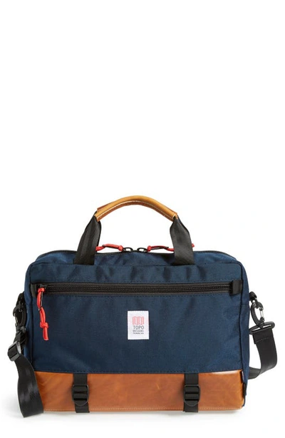 Shop Topo Designs Commuter Briefcase In Navy/ Brown Leather