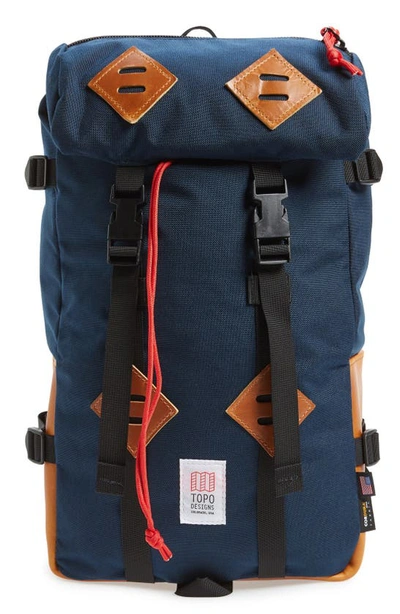 Shop Topo Designs 'klettersack' Backpack In Navy/ Brown Leather