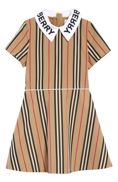 Shop Burberry Kids' Cambria Icon Stripe Logo Poplin Dress In Archive Beige Ip S