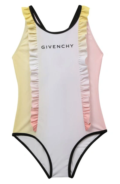 Shop Givenchy Kids' Logo Ruffle One-piece Swimsuit In Pink