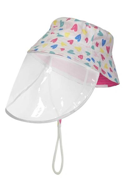 Shop Andy & Evan Reversible Heart Print Bucket Hat With Removable Shield In White Hearts